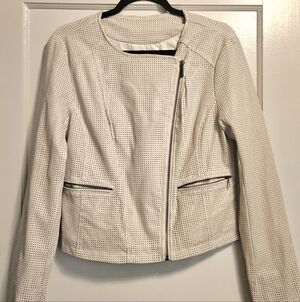 Women's Ivory White Vintage Faux Leather Jacket